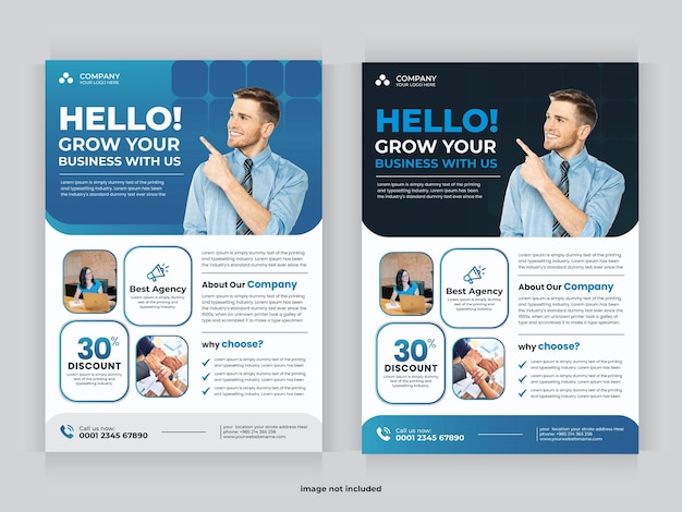 Two flyers for a company called hello! grow your business with us