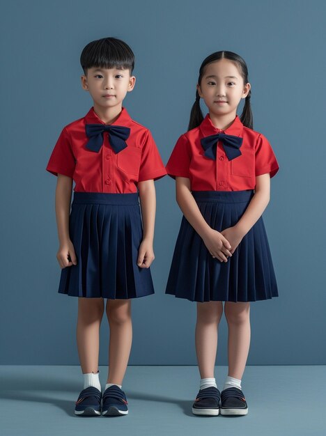 Vector two girls in school uniforms with the words quot the one in a red shirt quot