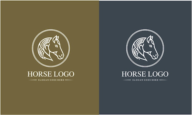 two logos of horses and a horse are shown on a dark green background