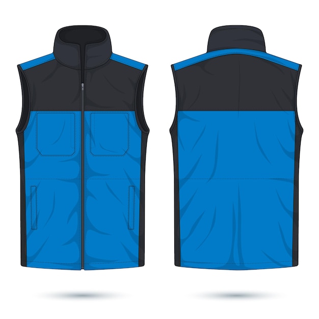 Vector twocolor zipper vest mockup front and back view