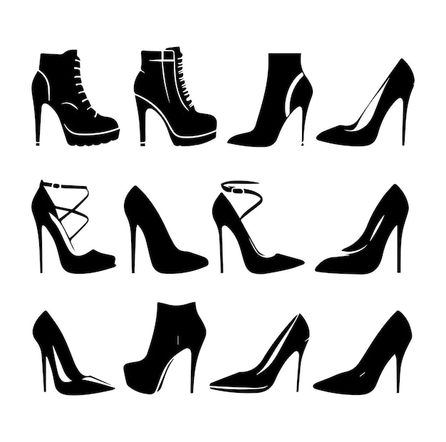 Vector types of womens high heel shoes silhouette