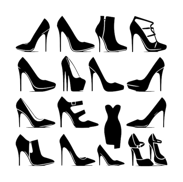 Vector types of womens high heel shoes silhouette