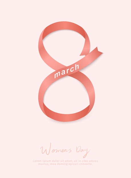 Typography of international women's day with ribbon in eight shape