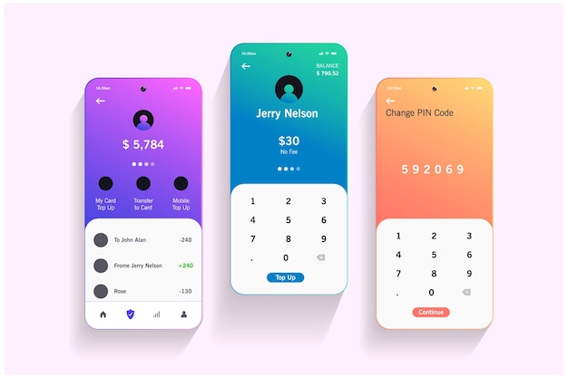 Vector ui mobile screens set with user interface design