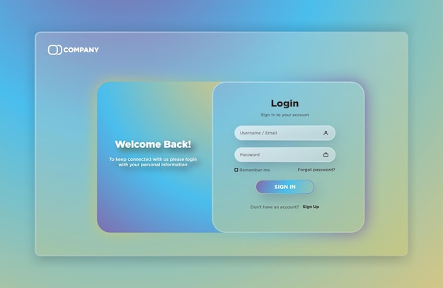 Vector ui website login page glassmorphism style design