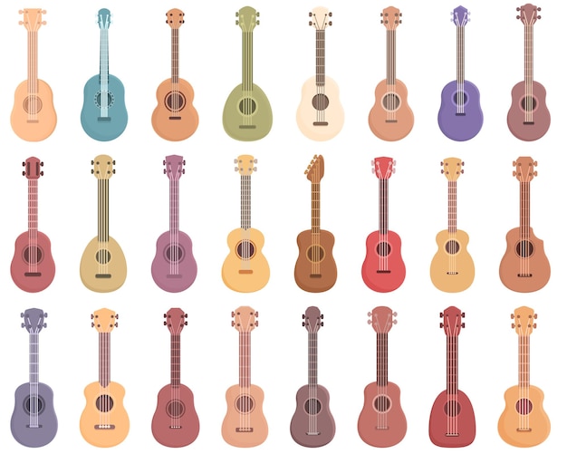 Ukulele icons set cartoon vector Acoustic guitar