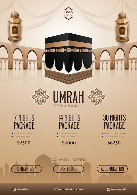 Vector umrah en hajj pakket prijs flyer ontwerp