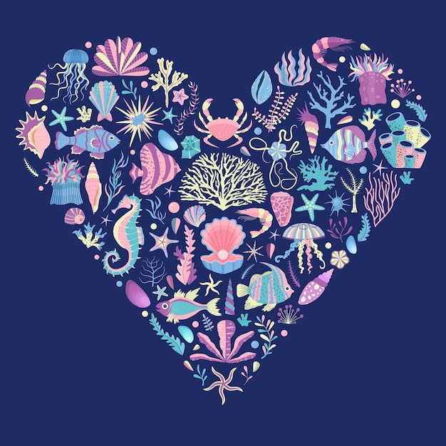 Underwater Sea Life in Heart Shape