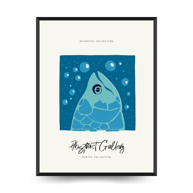 Underwater world ocean sea fish and shells vertical flyer or poster template Modern frame