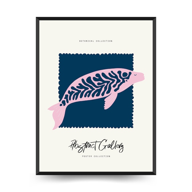 Underwater world ocean sea fish and shells vertical flyer or poster template Modern frame