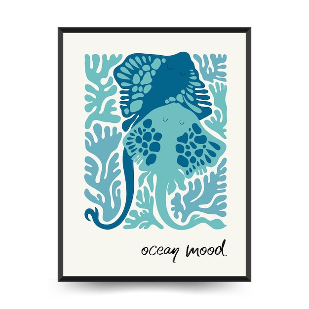 Underwater world ocean sea fish and shells vertical flyer or poster template Modern frame