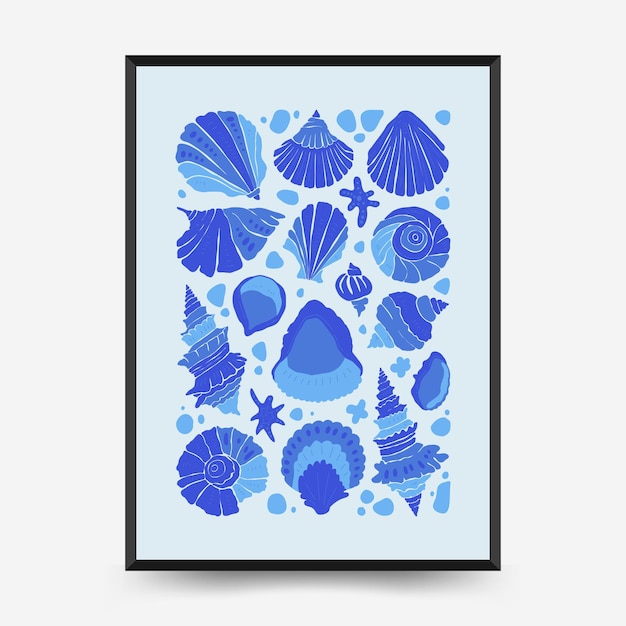 Underwater world ocean sea fish and shells vertical flyer or poster template Modern trendy