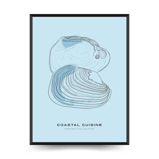 Underwater world ocean sea fish and shells vertical flyer or poster template