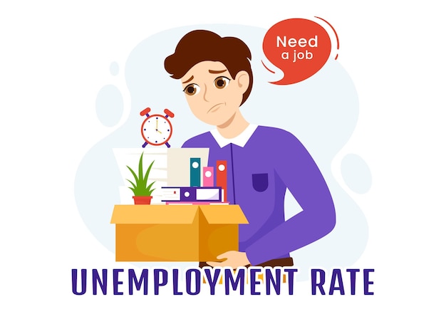 Vector unemployment rate vector illustration with many people looking for a job and financial crisis