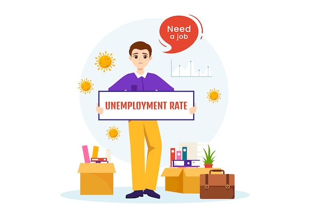 Vector unemployment rate vector illustration with many people looking for a job and financial crisis