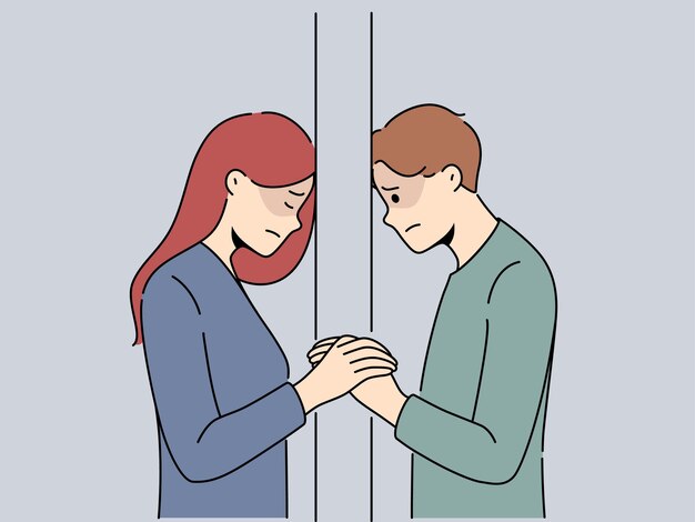 Vector unhappy couple separated by wall