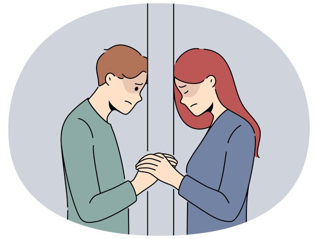 Vector unhappy couple separated by wall