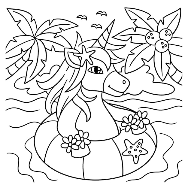 Unicorn In The Ocean Coloring Page for Kids