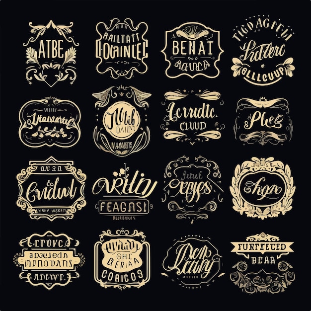 Vector unique handmade label lettering set on black background