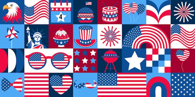 Vector united in celebration 4th of july patriotic ensemble geometric pattern bauhaus style