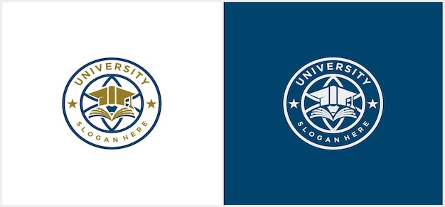 Vector university logo vector, university, academy, school and course logo design template in gold and blue color