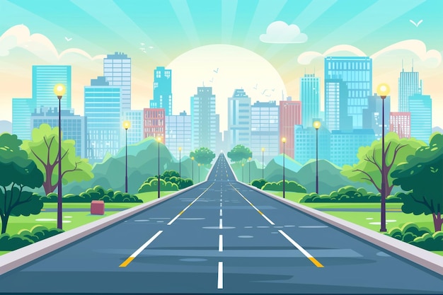 Urban Cityscape in Flat Vector Style