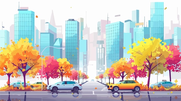 Vector urban landscape street with car cityscape illustration