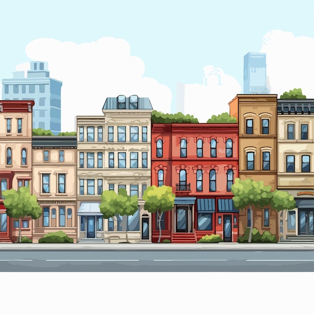 Vector urban street scene with buildings vector illustration