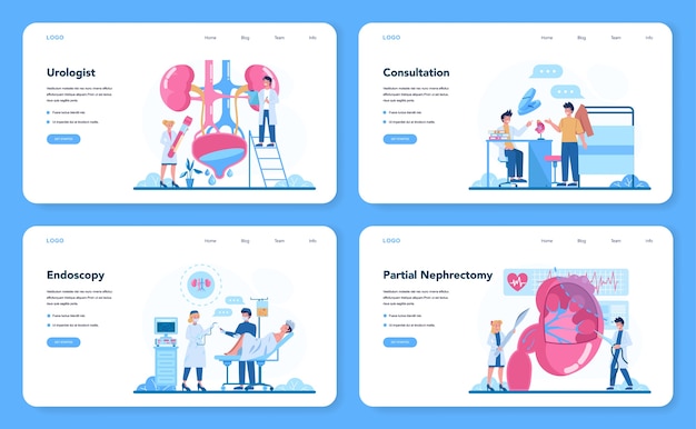 Vector urologist web banner or landing page set