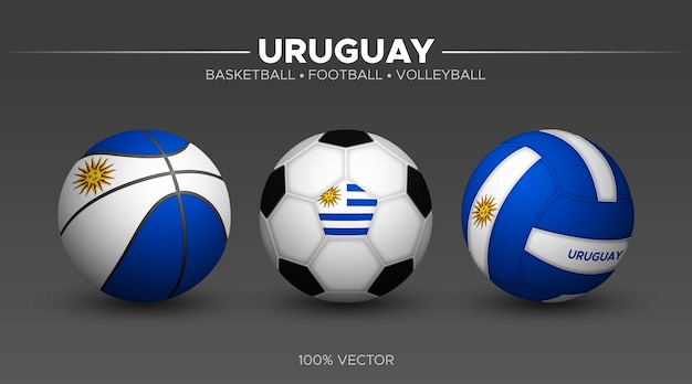 Uruguay flag basketball football volleyball balls mockup 3d vector sport illustration isolated