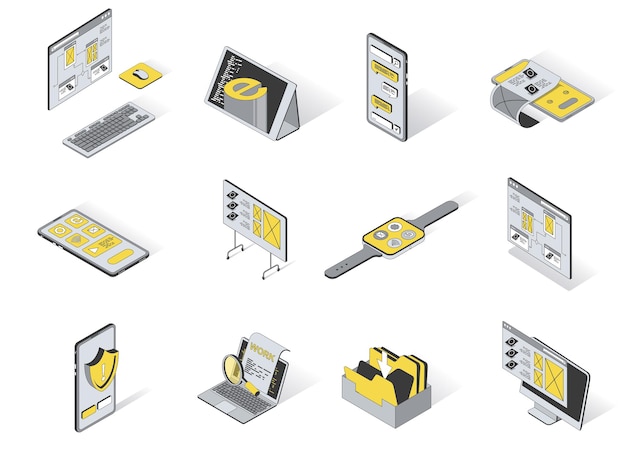 User interface concept 3d isometric icons set Pack element of ui layout for computer isometry design