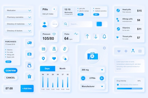 User interface elements for medical mobile app