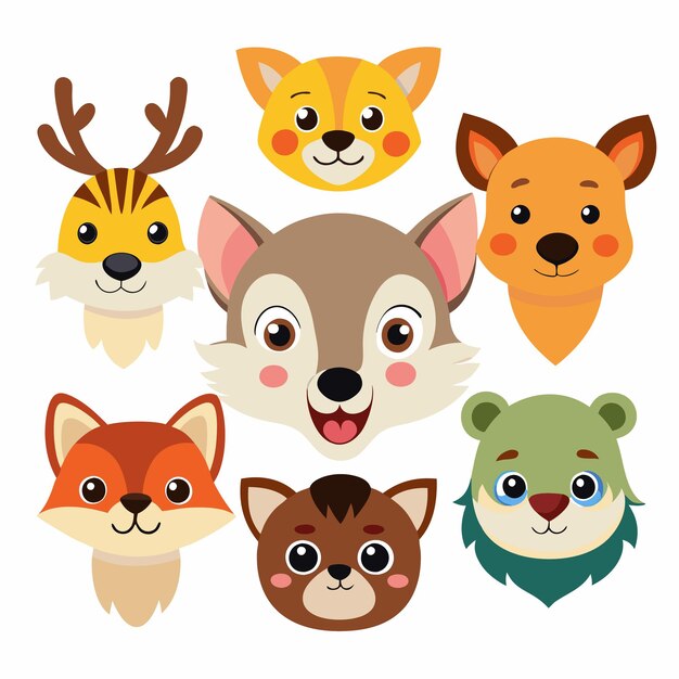 Vector ute animal head illustrations adorable animal faces for kids and design projects