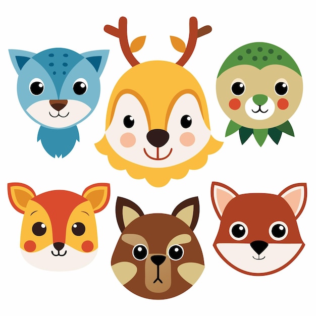 Vector ute animal head illustrations adorable animal faces for kids and design projects