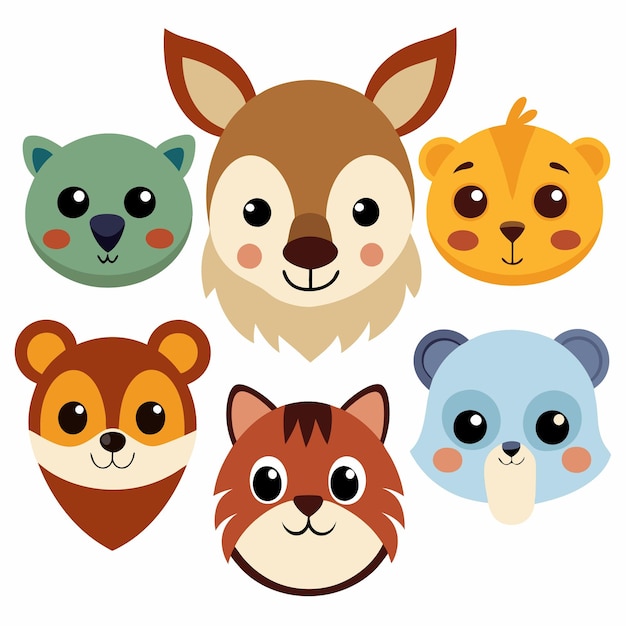 Vector ute animal head illustrations adorable animal faces for kids and design projects