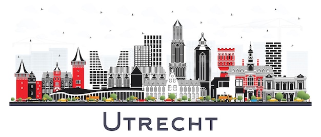 Utrecht Netherlands City Skyline with Color Buildings Isolated on White