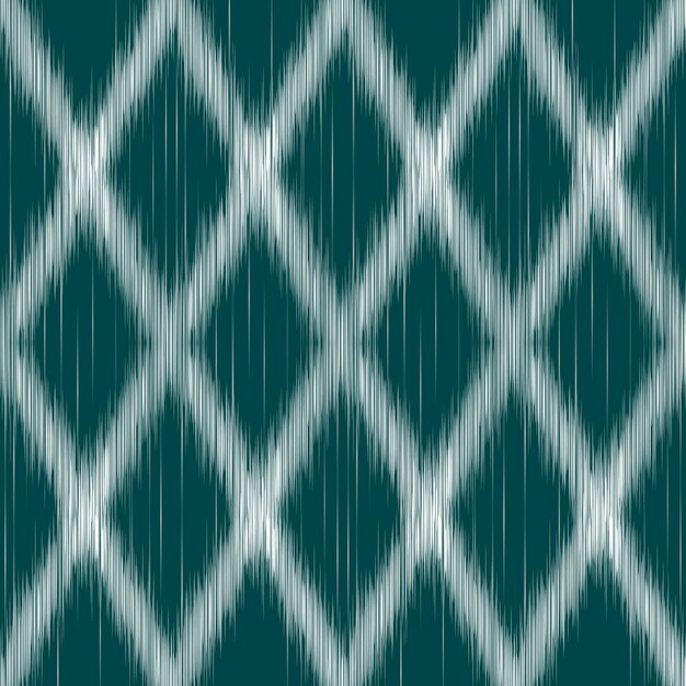 Vector uzbek tribal net ikat pattern dark green and white colors traditional fabric in uzbekistan vector