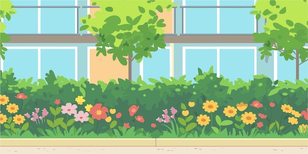 Vector vacant lot in front of school flower bed illustration