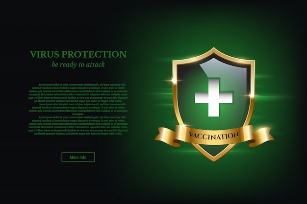 Vector vaccination design concept with shield and virus protection text.