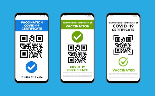 Vaccination passport for COVID-19 on smartphone. Vector illustration.