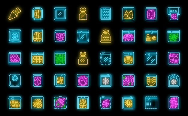 Vacuum bags icons set vector neon