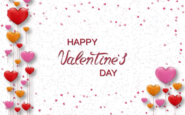 Valentine's Day white vector background with hearts and lettering