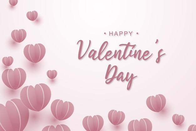 Valentines day background with pink paper hearts Vector illustration