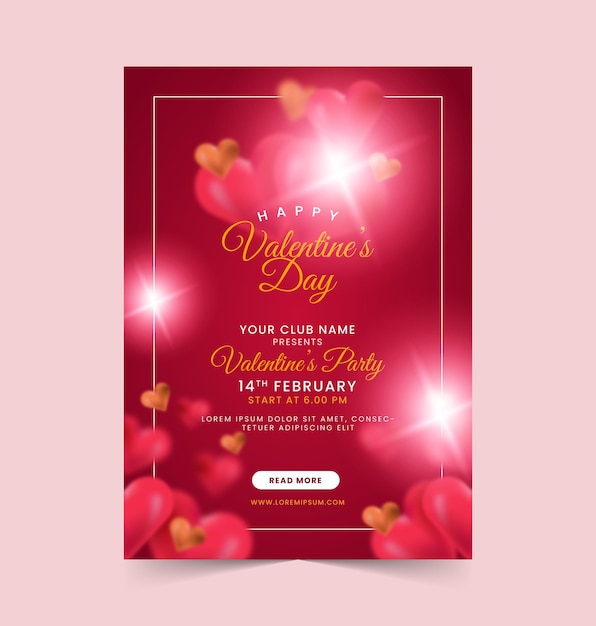 valentines day card or valentines party poster with hearts and love