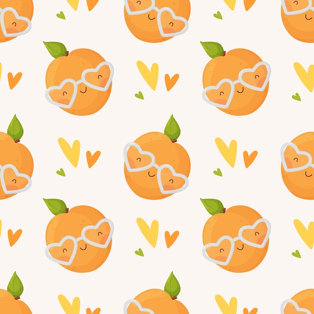 Valentines Day seamless pattern Cute cartoon apricot with heart glasses