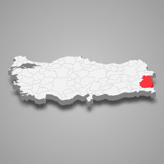 Van region location within Turkey 3d map