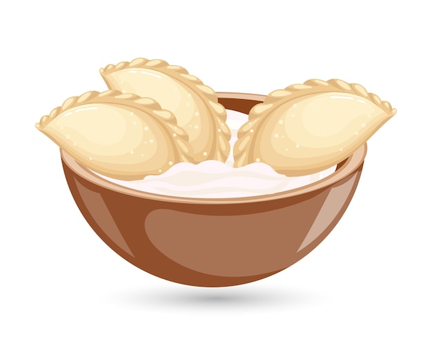 Vareniki with sour cream in a bowl Ukrainian and Russian national cuisine Food illustration