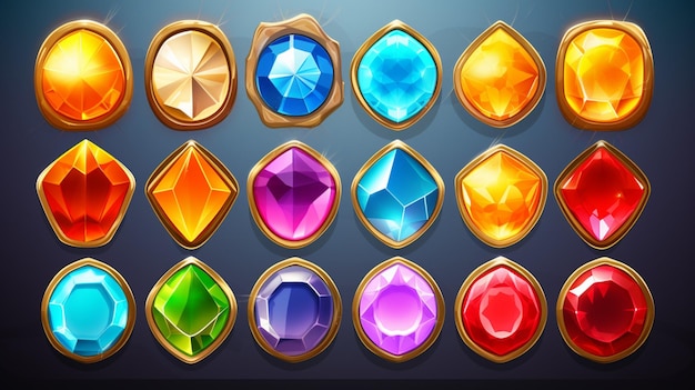 Vector a variety of different colors of gems including gems