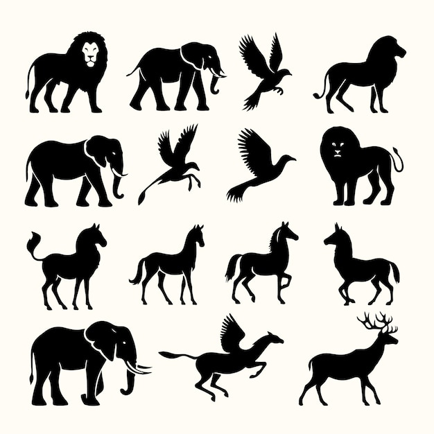 Various Animal Silhouette Vector Illustration