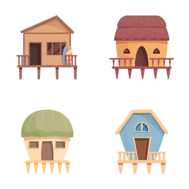 Vector various bungalow icons set cartoon vector bungalow or island resort house